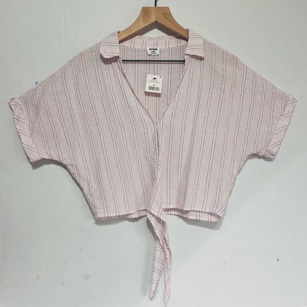Cotton On Pink Cropped Tie-Front Button Shirt